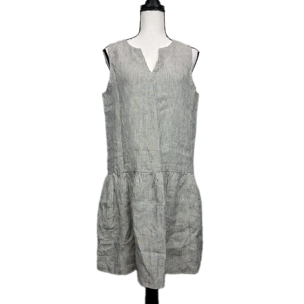 Artisan NY Dress Womens Small Linen Pinstripe Drop Waist Lagenlook Coastal 3246
